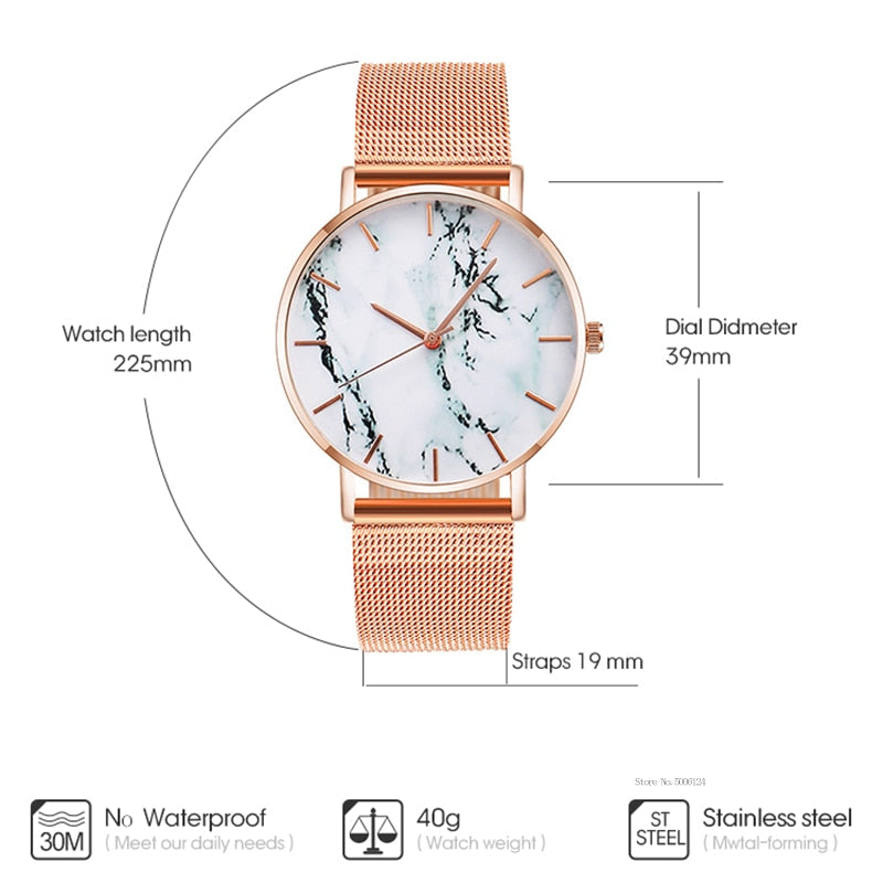 Mesh Band Creative Marble Female Wrist Watch