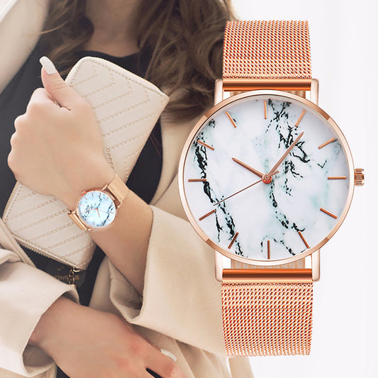 Mesh Band Creative Marble Female Wrist Watch